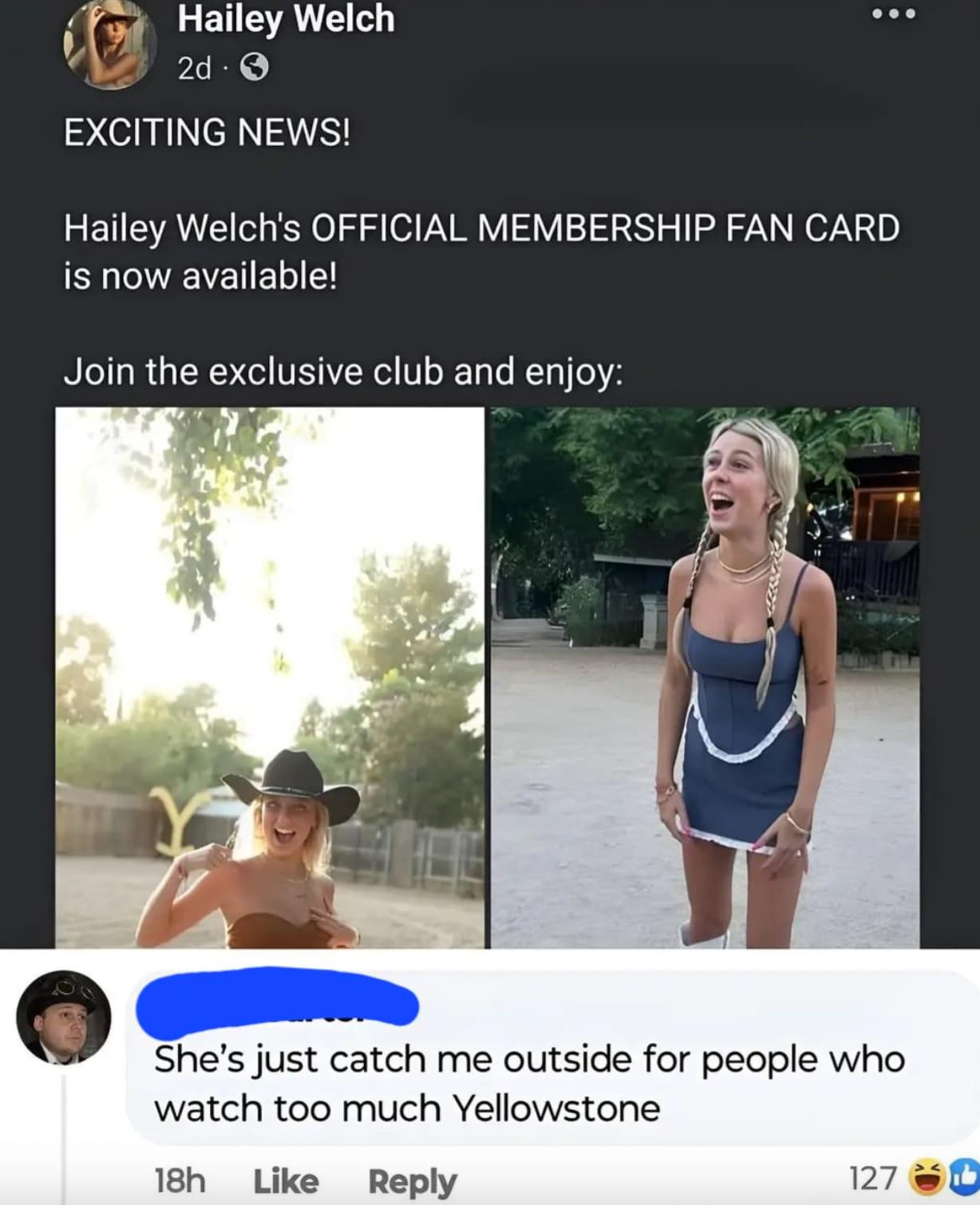 hailey welch fan card membership - Hailey Welch 2d 3 Exciting News! Hailey Welch's Official Membership Fan Card is now available! Join the exclusive club and enjoy She's just catch me outside for people who watch too much Yellowstone 18h 127